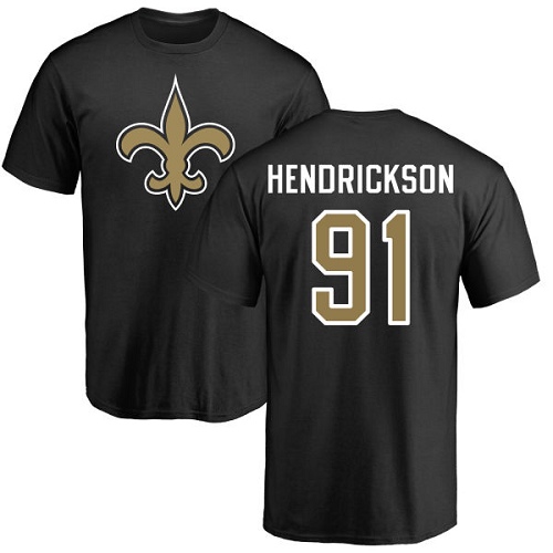 Men New Orleans Saints Black Trey Hendrickson Name and Number Logo NFL Football #91 T Shirt->nfl t-shirts->Sports Accessory
